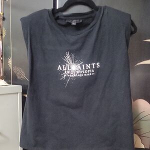 AllSaints Black Sleeveless Padded Shoulders SizeM Cotton Shirt
